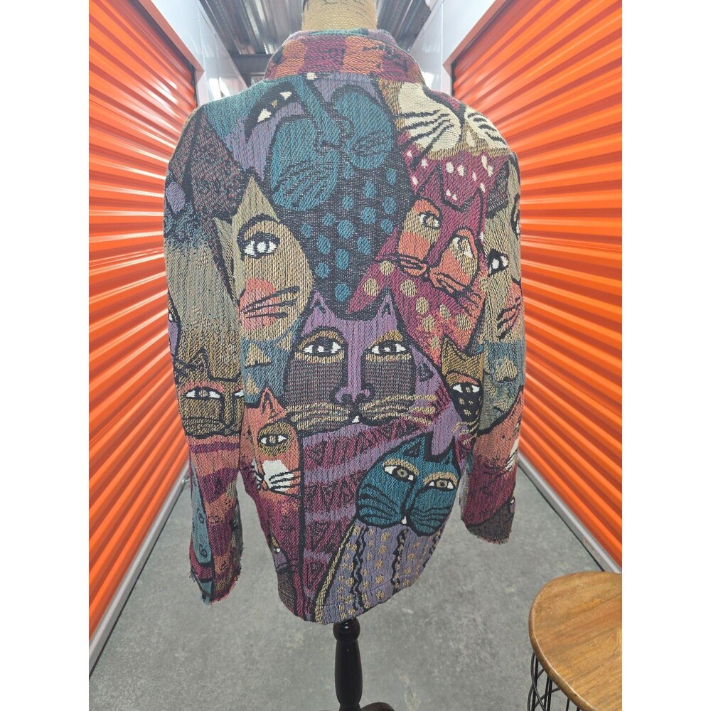 Vtg Laurel Burch woven tapestry blazer of CATS! - Picture 2 of 12